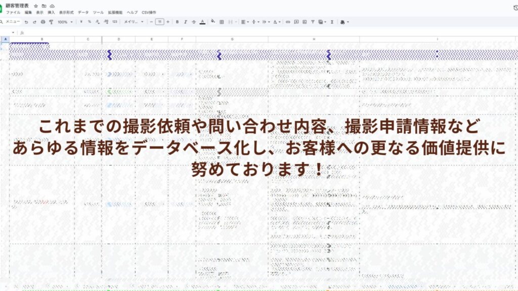 過去の撮影や問い合わせ内容、撮影申請の要否などをデータベース化しています