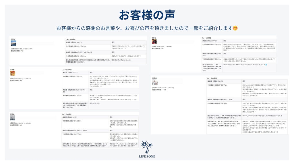 LIFE ZONEをご利用いただいたお客様からのお喜びの声を一部ご紹介します